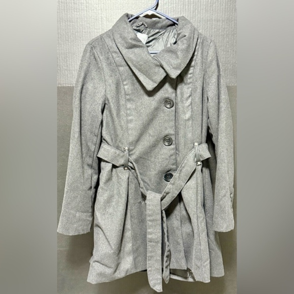 🪅Charlotte Russe Gray wool Blend Belted Peacoat